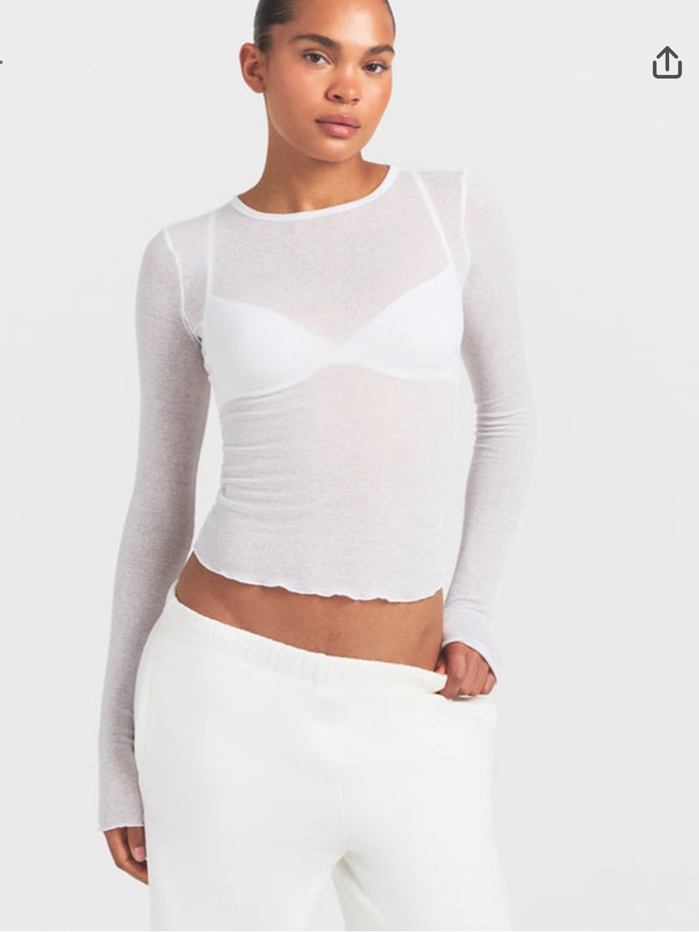 SKIMS NWT Sheer Rib Long Sleeve Top - Snow